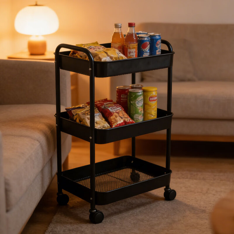 简友探小推车置物架厨房落地卧室多层婴儿零食玩具移动浴室卫生间收纳 碳钢小推车 3层 41*29.5*73cm 黑色 1个 京东折扣/优惠券