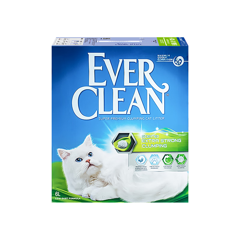 铂钻（EverClean）除臭低尘膨润土宠物用品矿砂猫砂欧洲进口小绿盒6L