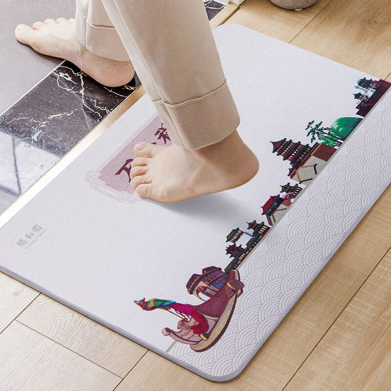 绿之源浴室硅藻泥速干地垫脚垫吸水防滑卫生间洗手间厕所门口地垫卫浴垫 颐和园联名款【万寿祥和】39cm*60cm