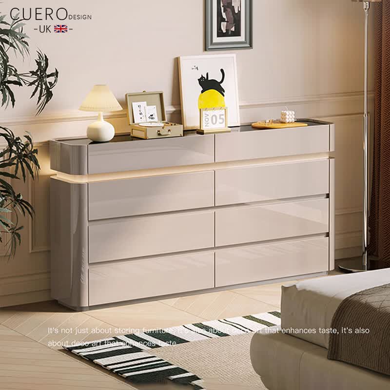 CUERO DESIGN斗柜卧室收纳柜意式轻奢床尾柜客厅边柜抽屉式储物柜靠墙储物柜 香槟灰八斗柜（140x29x81.5cm）