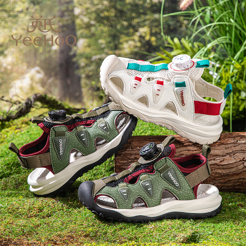 YEEHOO英氏儿童运动凉鞋包头夏款2026新款防滑女童朔溪鞋涉水男童沙滩鞋 绿色 31