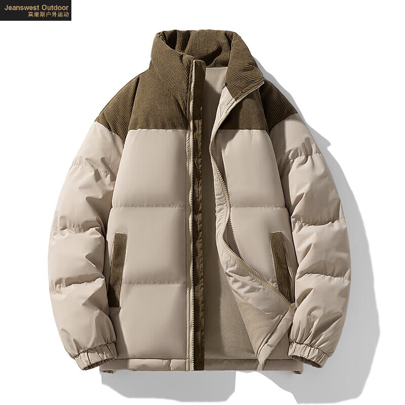 真维斯户外运动棉服男2024新款冬季防风灯芯绒棉衣情侣女加厚棉袄外套 黑色 2XL