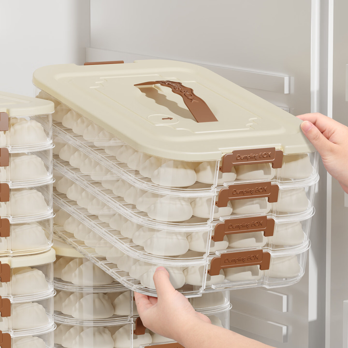 辛丛饺子盒家用食品级厨房冰箱收纳盒整理神器馄饨盒保鲜速冻冷冻专用 食品级【可手提】可装320个饺子 4层