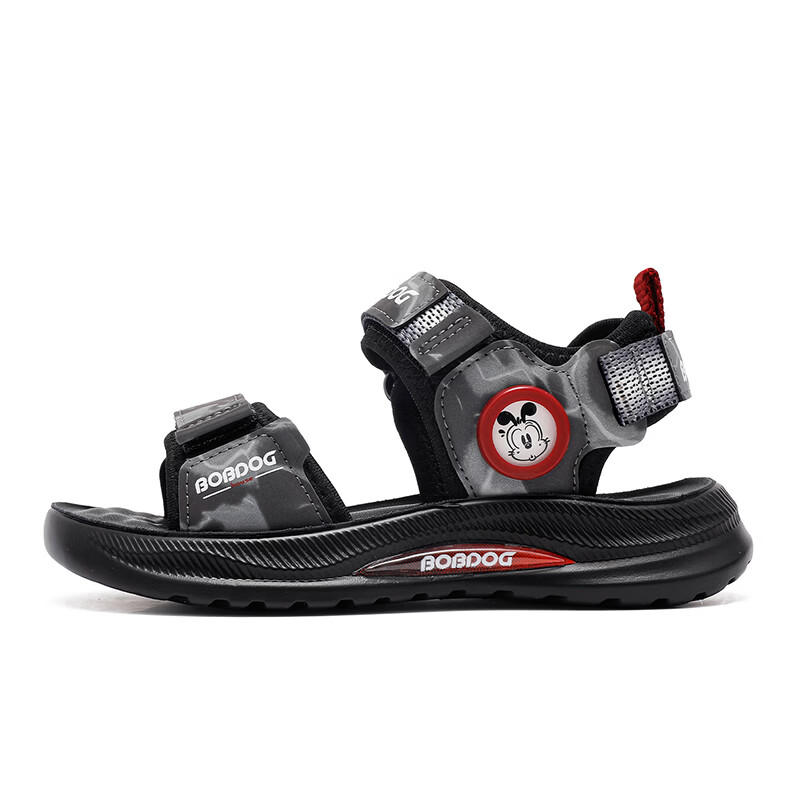 巴布豆（BOBDOG）童鞋夏季透气儿童凉鞋男童校园运动鞋子2026新款中大童露趾沙滩鞋 黑色 26 适合脚长17.5cm