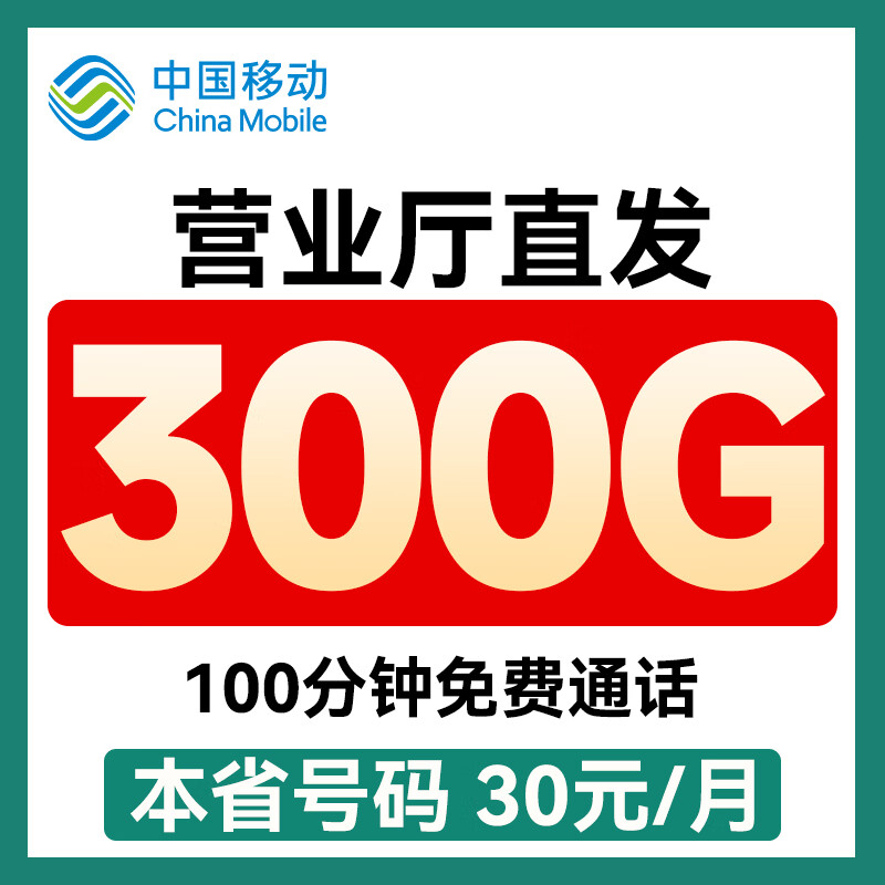 中国移动流量卡超长套餐电话卡全国通用手机卡5g上网卡长期花卡无忧卡非终身无限 山东号丨30元300G+100分钟
