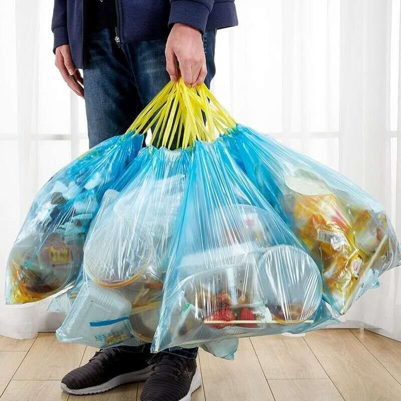 JEPOO手提抽绳垃圾袋加厚彩色断点式45cm*50cm大容量垃圾桶袋 10卷共150支