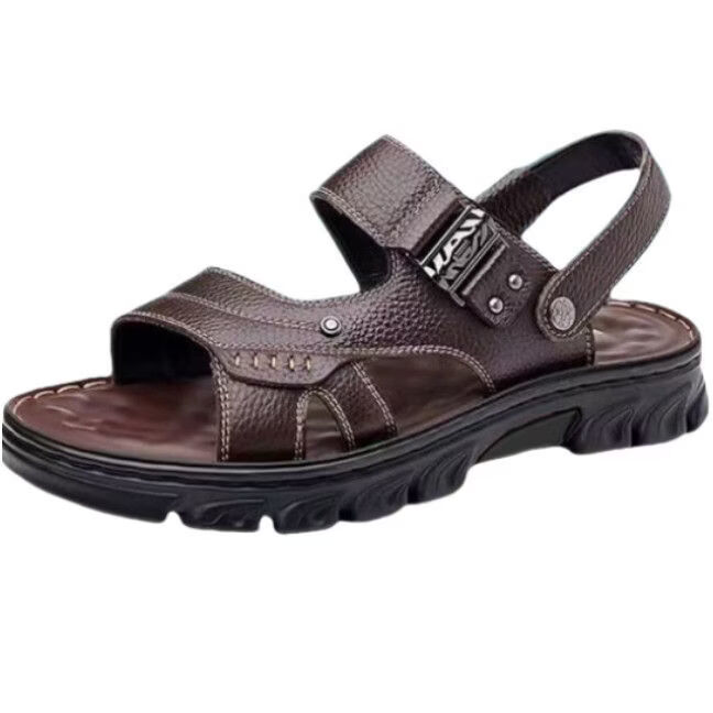 【100%真皮】男士凉鞋夏季新款防滑泡水软底真皮牛皮沙滩男凉拖鞋 「仿真+7」黑 泡水版 43 偏小一码