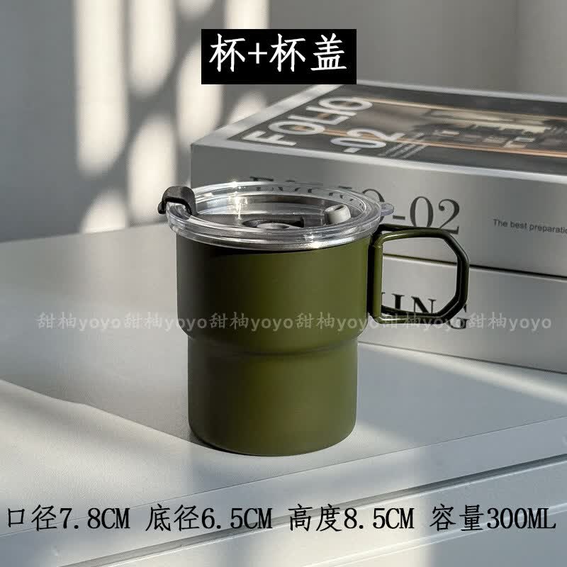 胖东来超市代购同款夏天便携杯子水杯高颜值随手户外露营马克杯30 绿色把手杯+杯盖