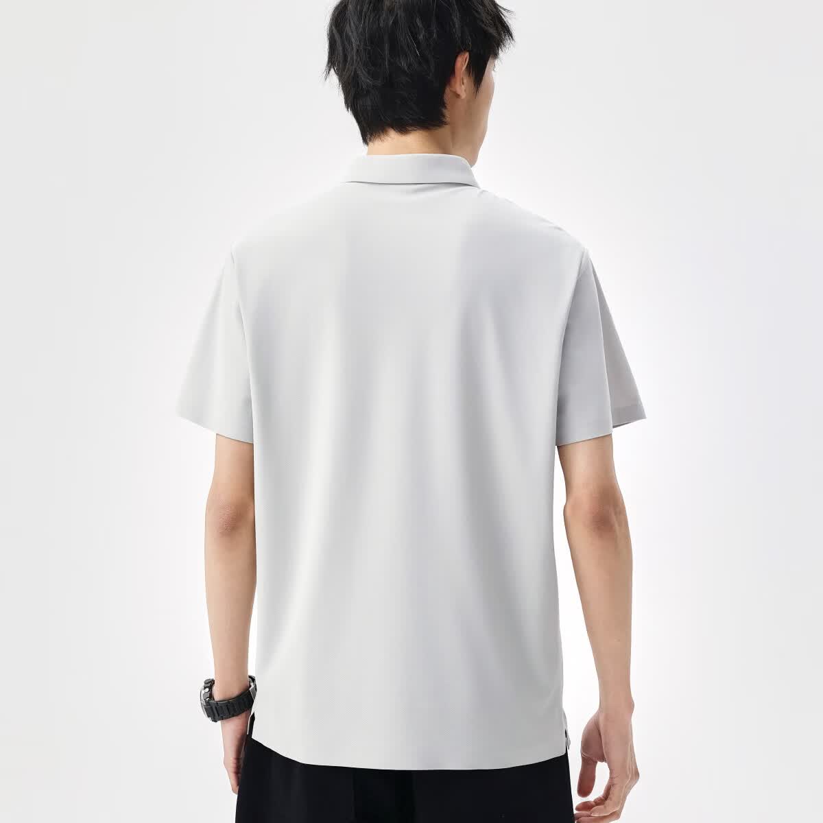 布衣传说【合集】夏季纯色polo衫男短袖宽松半袖打底衫 山影灰13698 XL