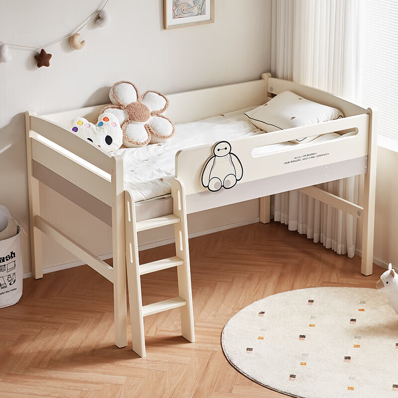 全友家居儿童半高床家用学生单人床带护栏卧室书桌储物柜子 大白半高床