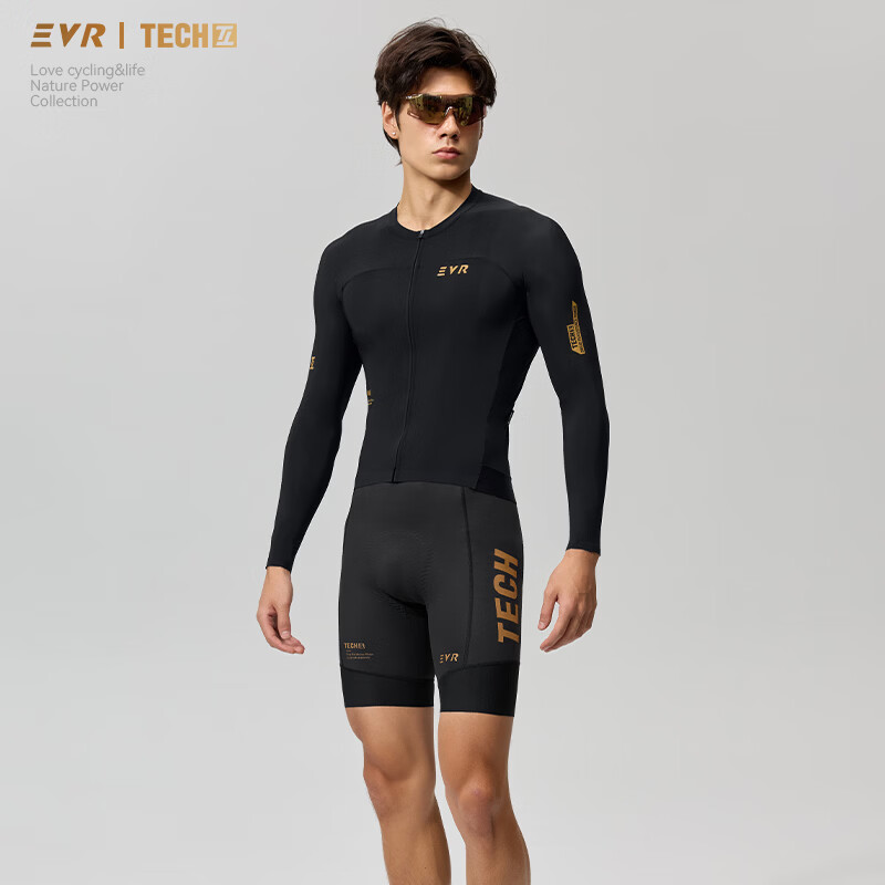 EVR双箭头骑行裤男夏季背带短裤2026新款高弹透气公路自行车Tech系列 黑金套餐（长袖+短裤）-竞技紧身 3XL