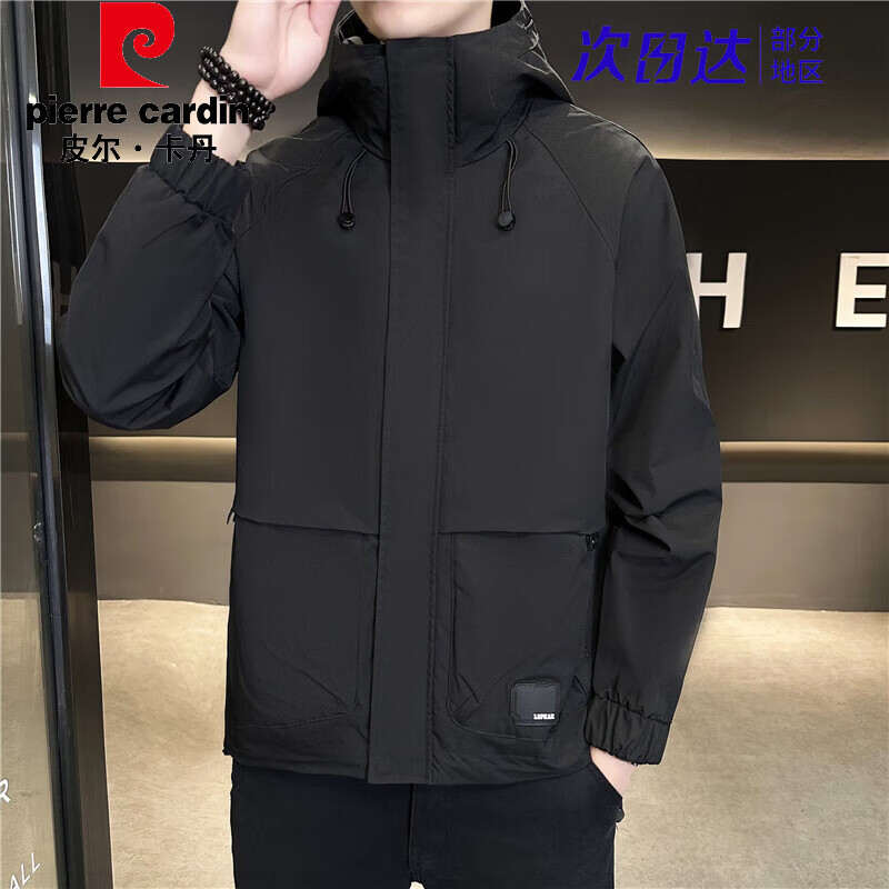 皮尔卡丹（pierre cardin）2026春季外套男新款潮流帅气男士休闲工装夹克上衣服男装外套男 黑色 M