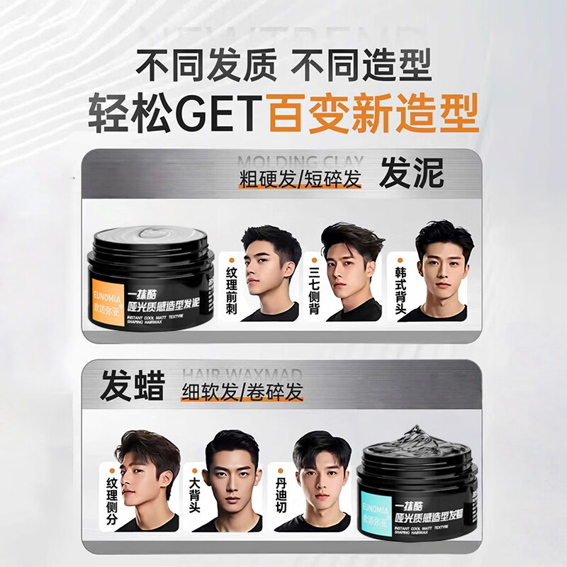 思亚希apkh发泥男士立体塑型蓬松定型碎发整理轻盈哑光不粘腻发胶发蜡 1瓶 体验装 官方自售