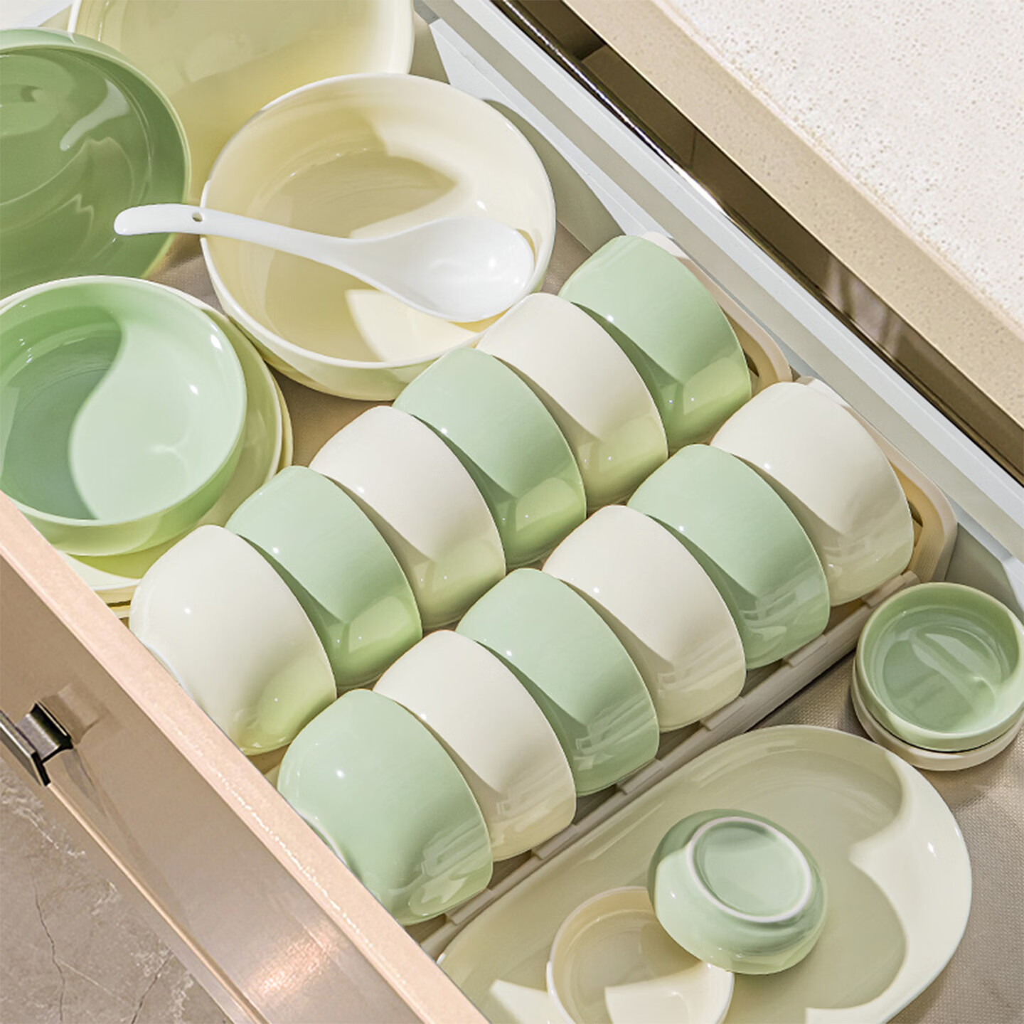 精缔陶瓷JINGDI釉下彩碗碟套装家用高颜值奶油风餐具套装高颜值碗具碗盘乔迁送礼 【高温釉下彩】法式茉莉奶油混搭6人37件