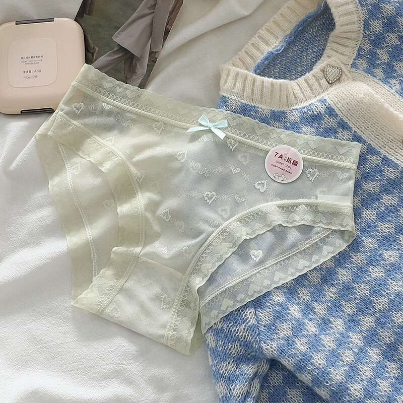 剑蔓夏季无痕薄款网纱内裤女蝴蝶结7A抑菌透气纯棉裆中腰女士三角裤头 4条混色【颜色随机混】 L 建议100-120斤