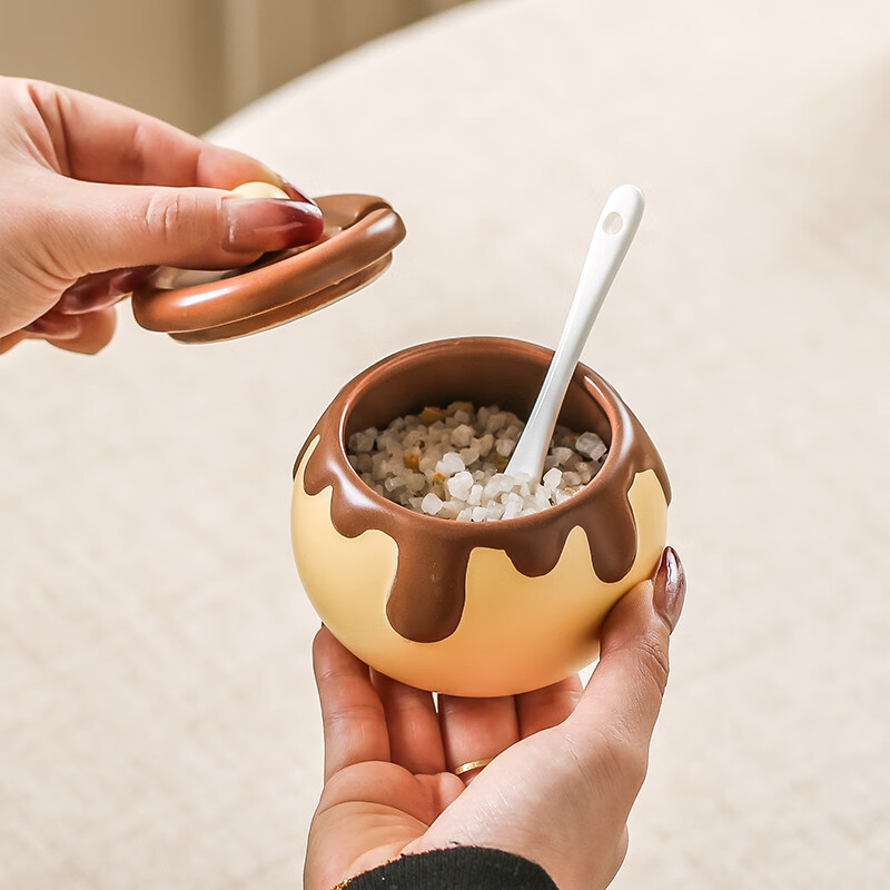 溥畔巧克力调料罐盐罐厨房陶瓷高颜值味精糖辣椒调料瓶调味品套装 巧克力调味罐套装+蜂蜜猪油罐大号