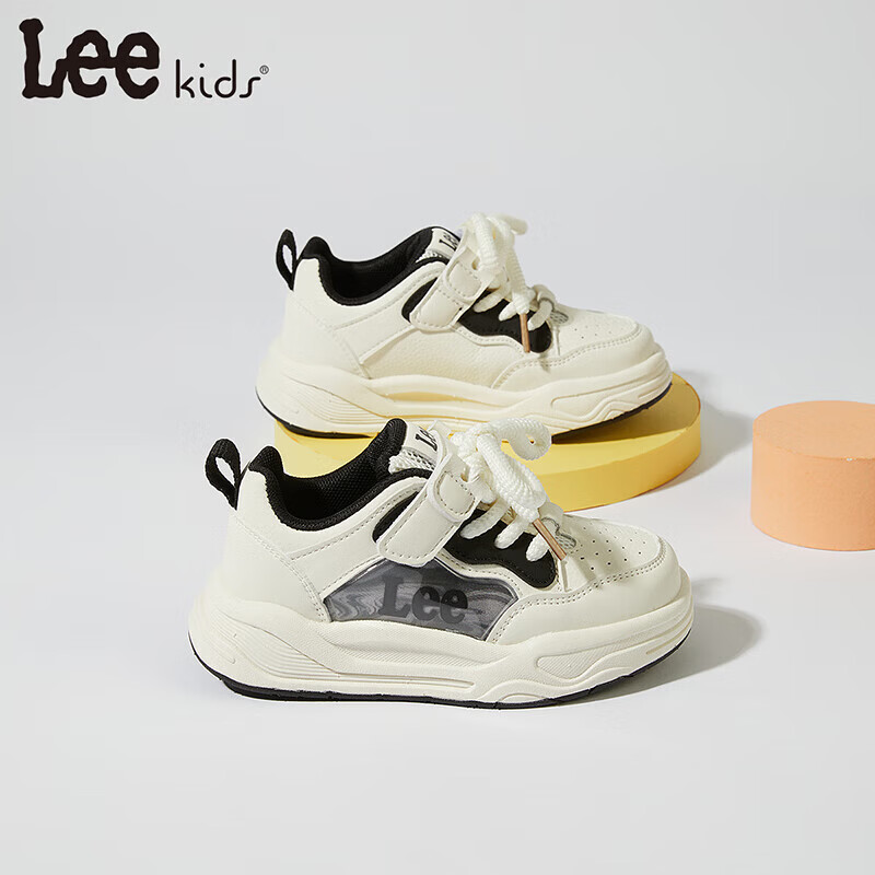 Lee童鞋春季新款儿童板鞋百搭小白鞋男童魔术贴休闲鞋女童 白黑 36 【建议脚长217-222mm】