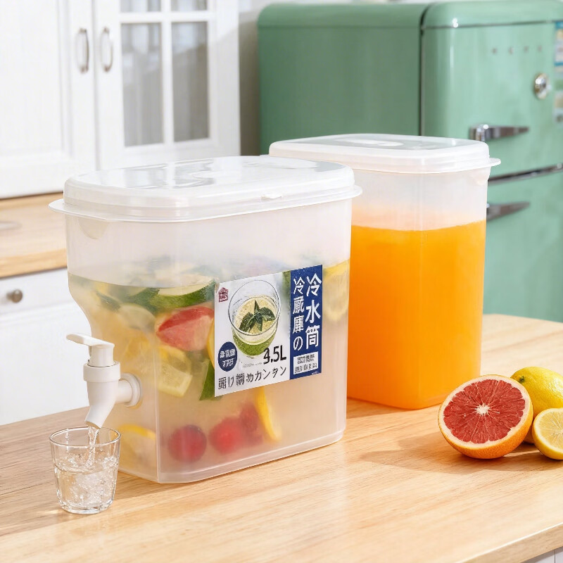 冰箱冷水壶带龙头家用大容量日式塑料冰凉开水杯饮料桶 白色冷水壶【1个】自带龙头