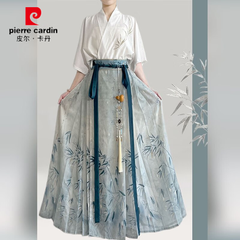 皮尔卡丹(pierre cardin)汉服女明制刺绣新中式国风马面裙日常2026夏季薄款一整套复古风 刺绣短袖+马面裙+衬裙 M