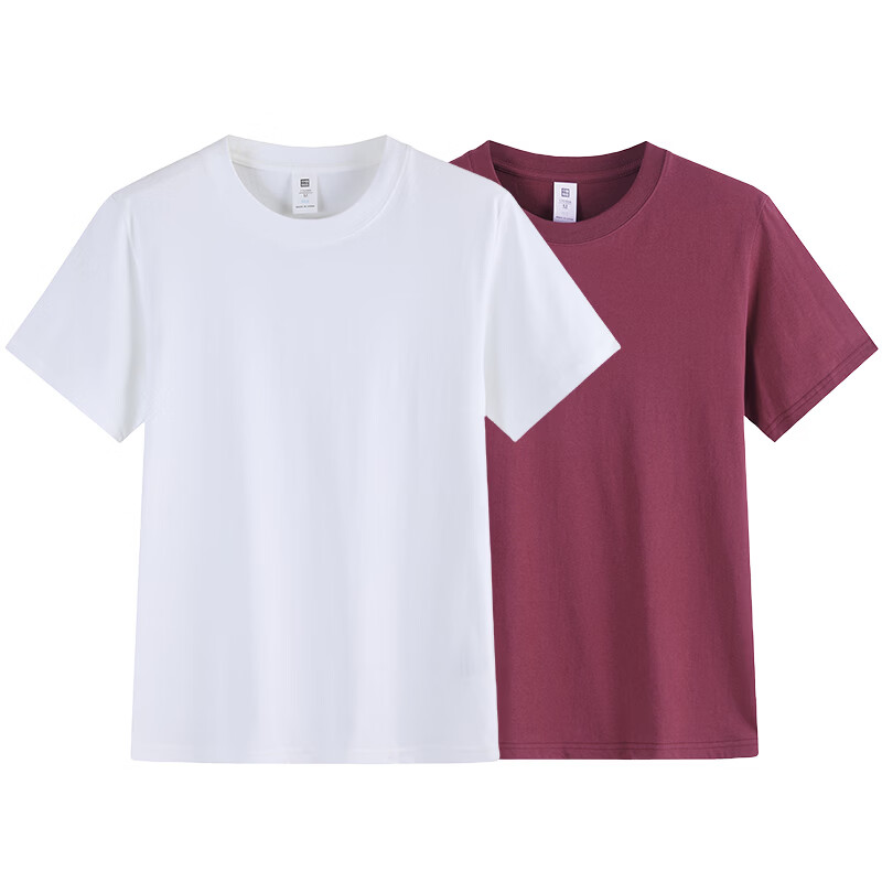 尺度保罗【2件装】短袖T恤夏季重磅新疆长绒棉半袖t恤小白T恤男圆领打底衫 白色+白色 M 推荐95-120斤