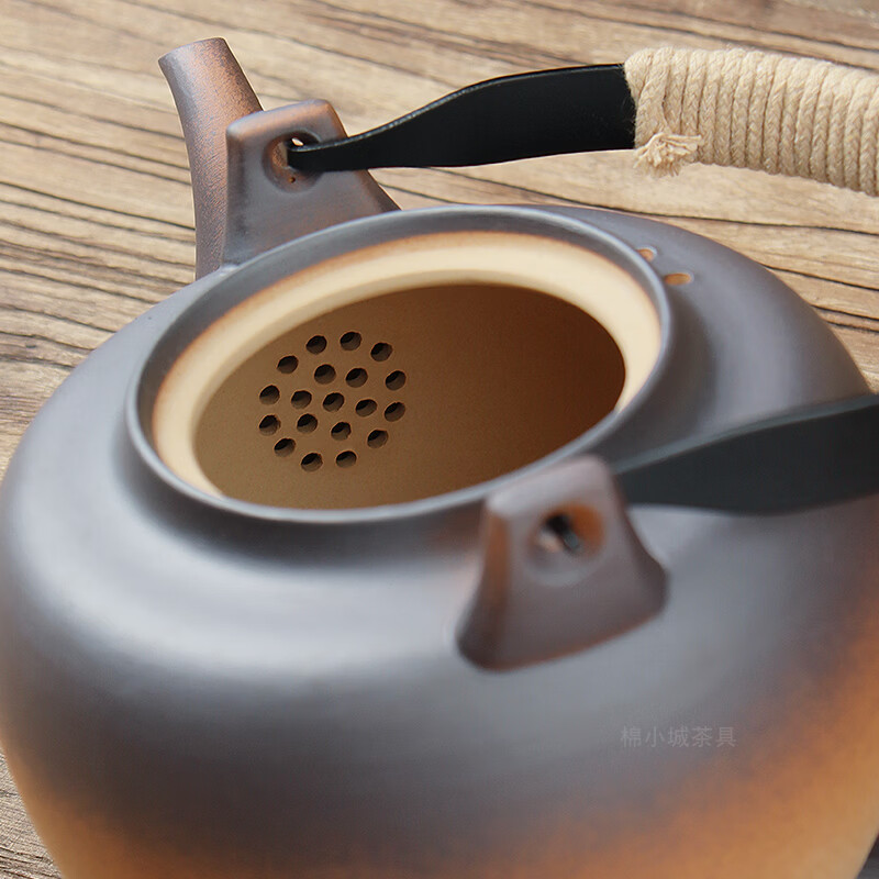 棉小城原矿土陶壶烧水壶电陶炉煮茶壶大容量炭炉明火养生壶煤气炉提梁壶 单壶【2200ml金元宝提梁陶壶】+内滤