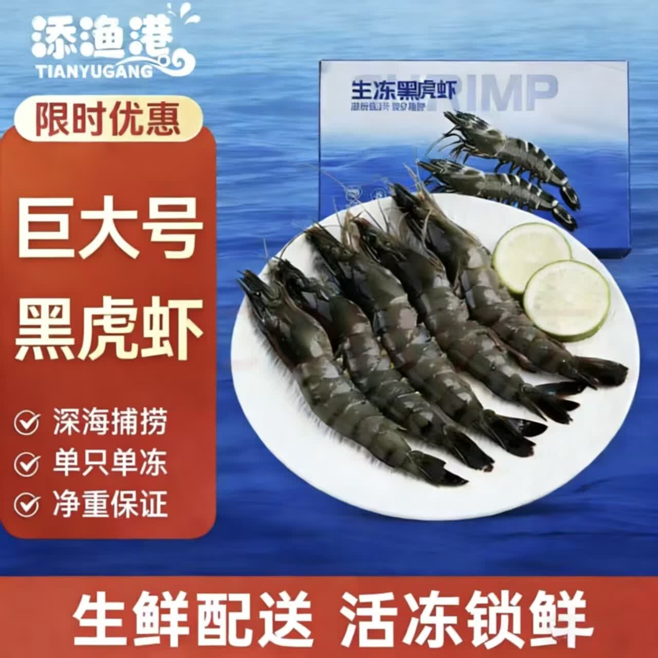 添渔港黑虎虾超大新鲜大虾老虎虾鲜活虎虾基围虾特大速冻海鲜斑竹 大号20只(1斤) 450g(净重) 2斤