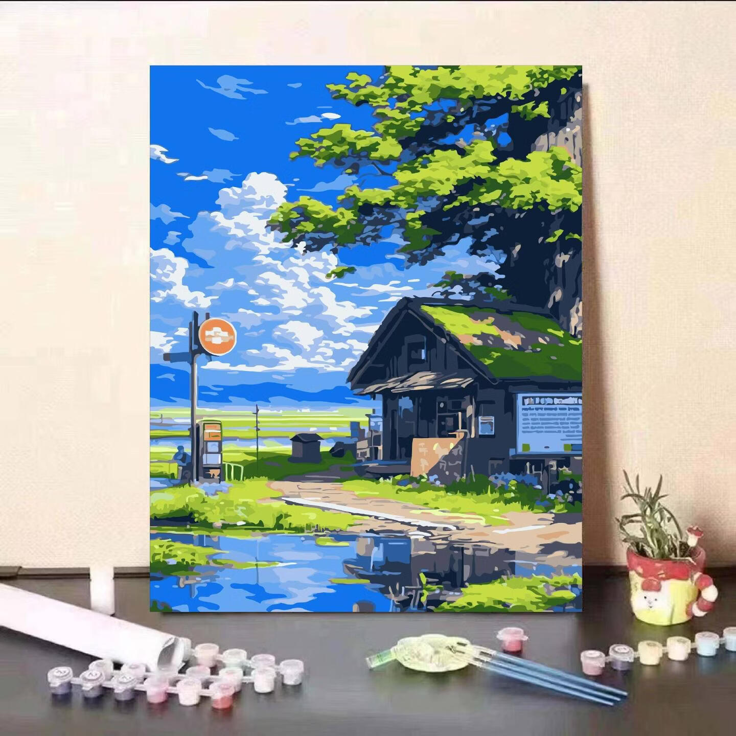 宫崎骏夏天数字油画diy手工填色治愈高颜值ins风客厅装饰画送礼 XT-234 75cm精美60*厚内框套装+组合外框