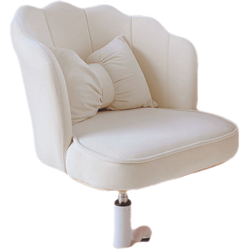 化妆椅椅子女生可爱卧室宿舍电脑椅舒适旋转升降椅网红少女化妆椅书桌椅 豪华款-米白【久坐不塌-+蝴蝶结抱枕】