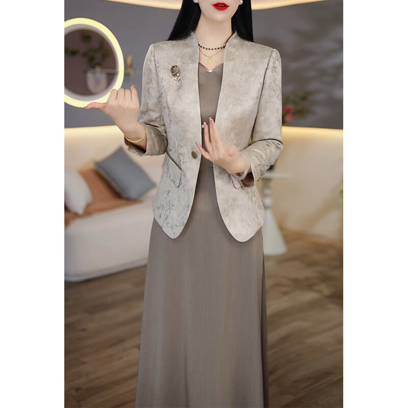 香影芬轻奢高级感七分袖两件套连衣裙女2026年春秋新款妈妈气质套装裙子 图片色 XL (建议111-120斤) 京东折扣/优惠券