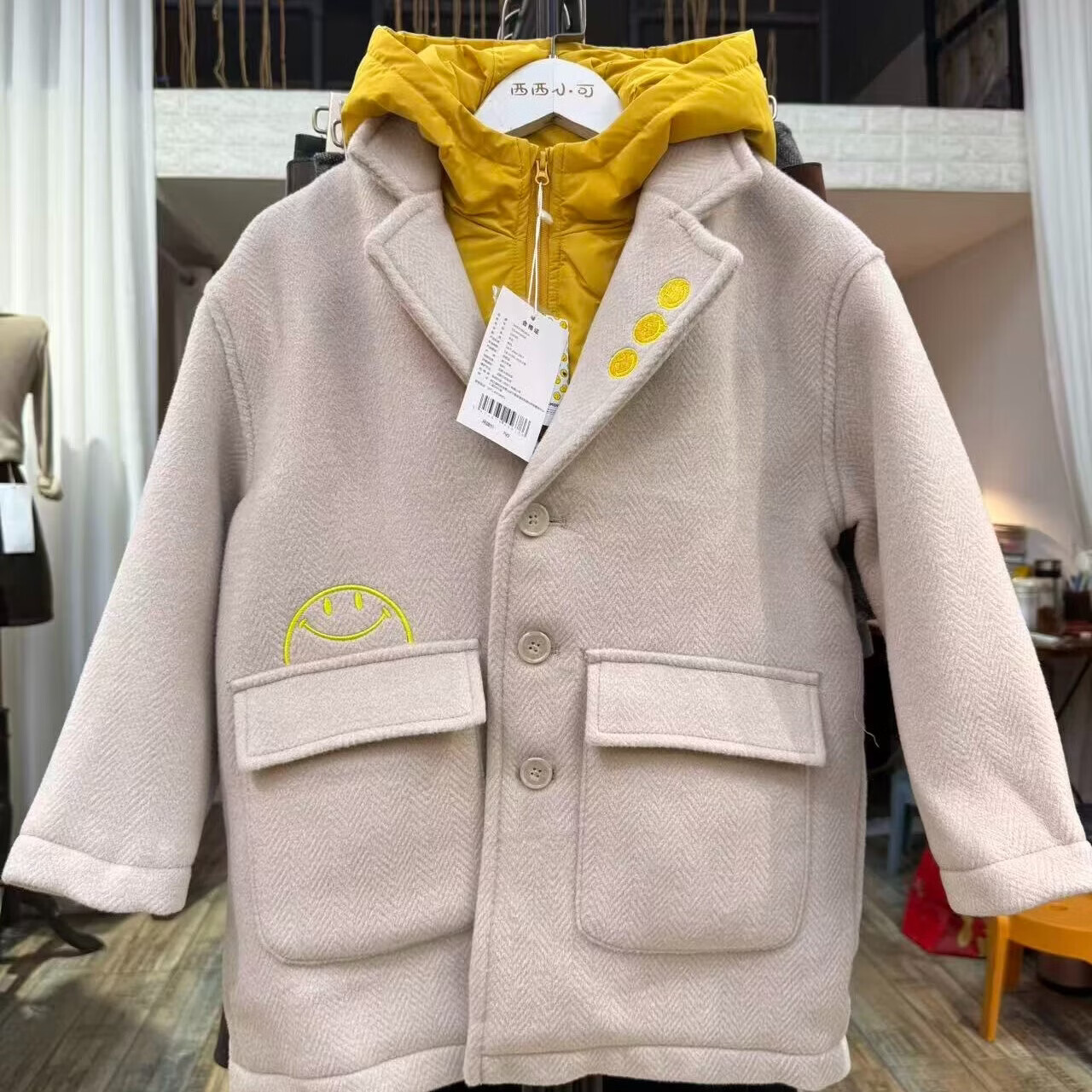 清仓 笑脸男童冬装呢子大衣 黑色 110