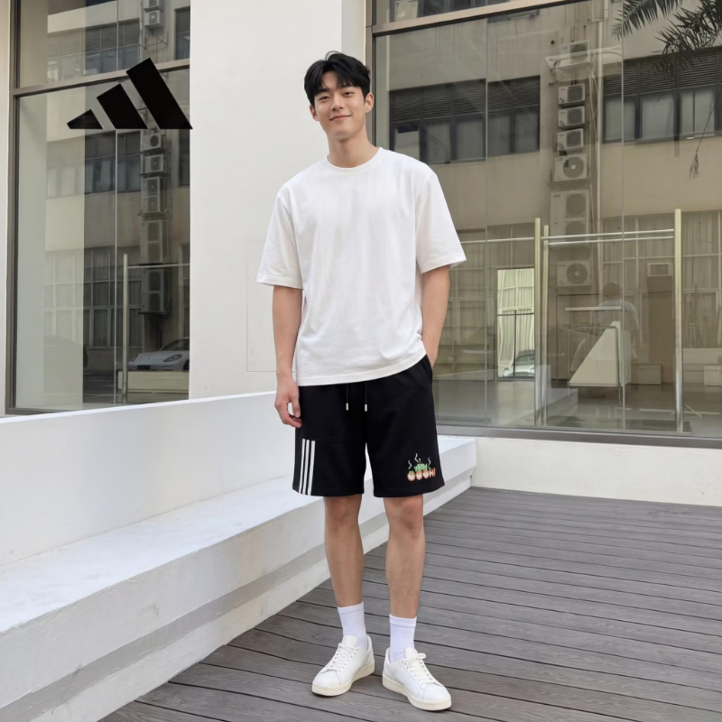 阿迪达斯（adidas）克斯三眼仔联名男女运动短裤 IP9371 黑色 M