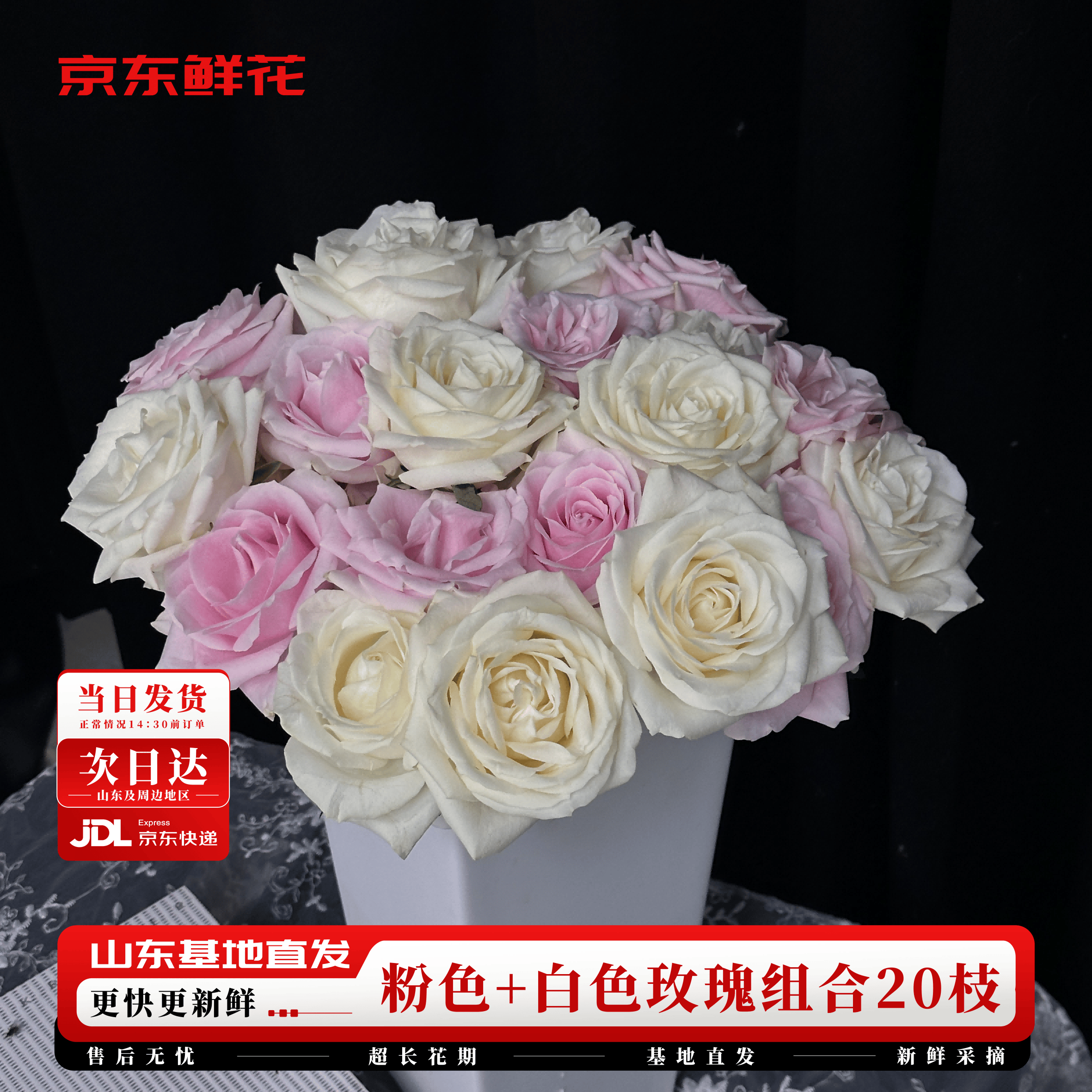 京东鲜花【粉色加白色】玫瑰各10枝如意基地鲜花插花生活礼品花束源头直发