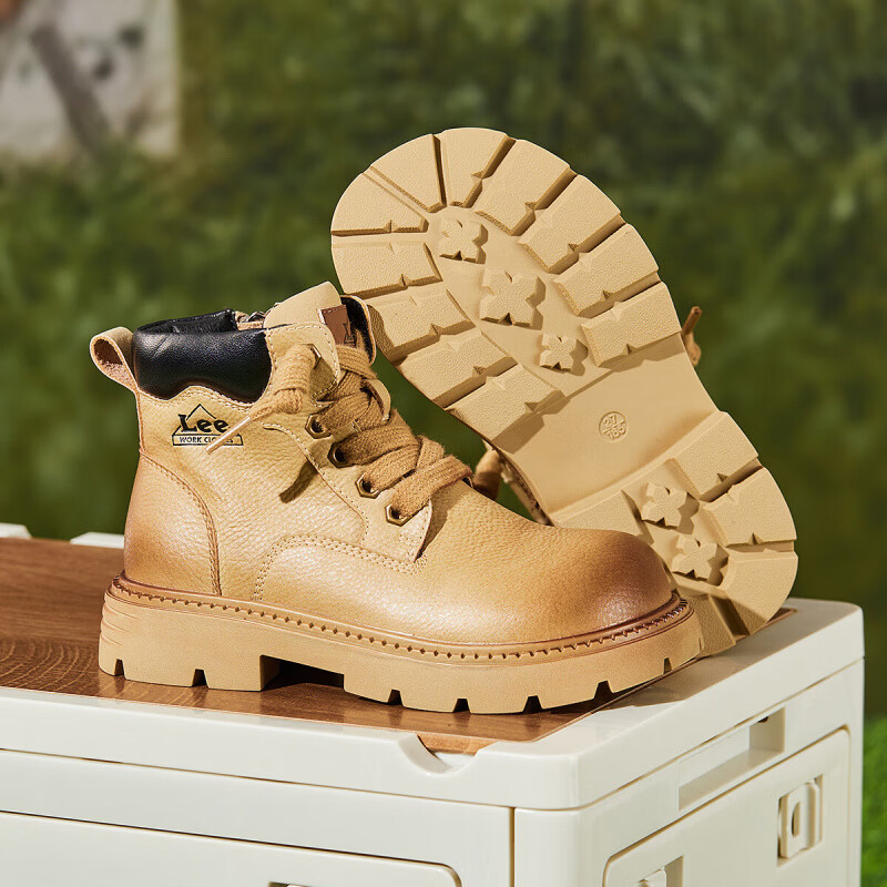 Lee童鞋秋冬季儿童马丁靴男童短靴保暖大黄靴女童靴子 卡其色 28 【建议脚长173-178mm】