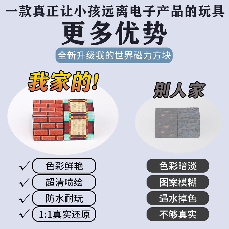 我的世界磁力方块全套正版磁铁吸积木玩具男孩生日六一儿童节礼物 (加强磁)猪猪盒[随机192颗10人仔10武器】