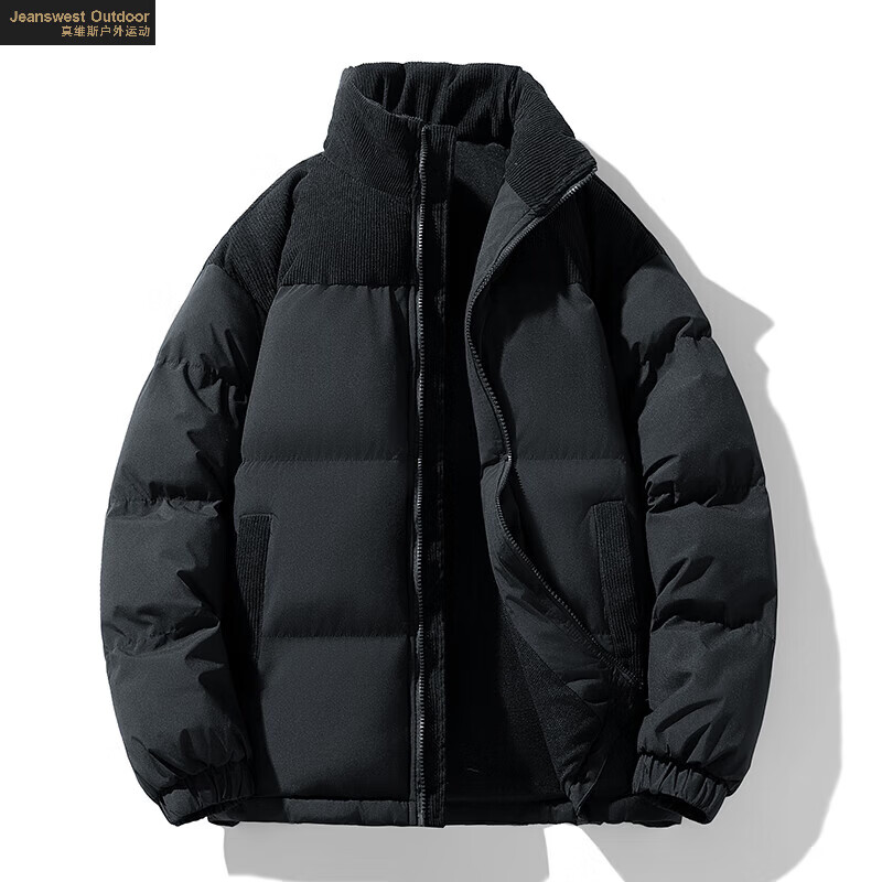 真维斯户外运动棉服男2024新款冬季防风灯芯绒棉衣情侣女加厚棉袄外套 黑色 2XL