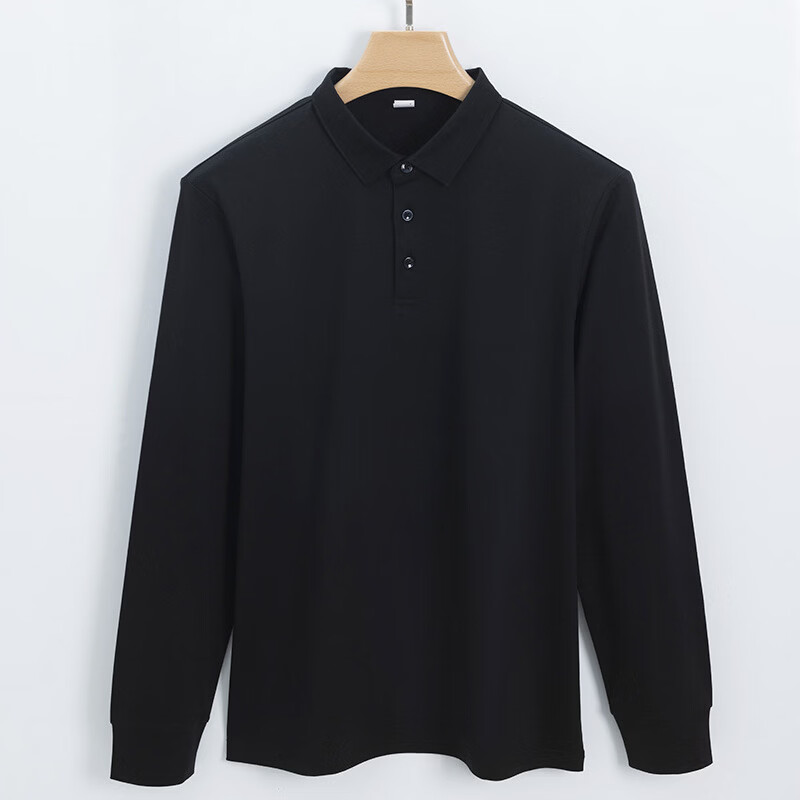 VPVZ无锡瑞升纺织t恤男装160支丝光棉polo衫休闲免烫男式长袖衬衫领po 黑色 3XL 185/120C(3XL)