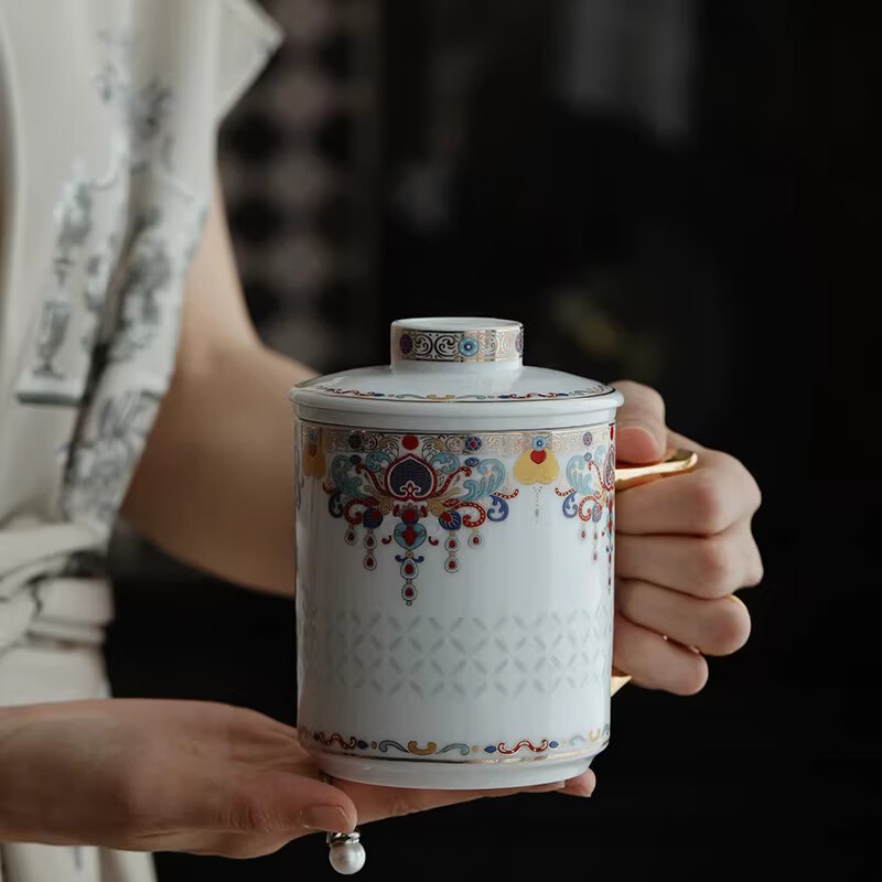 BOSSY凤冠霞帔玲珑泡茶杯茶水分离办公水杯女士高档送母亲长辈老师礼物 【凤冠霞帔】羊脂玉玲珑江南办公杯【礼箱装】