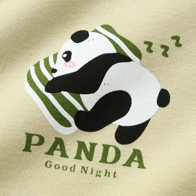 芬腾睡衣女士纯棉夏季薄款短袖七分裤休闲夏天清新熊猫家居服套装 FX26921291芥末绿 L 建议110-125斤