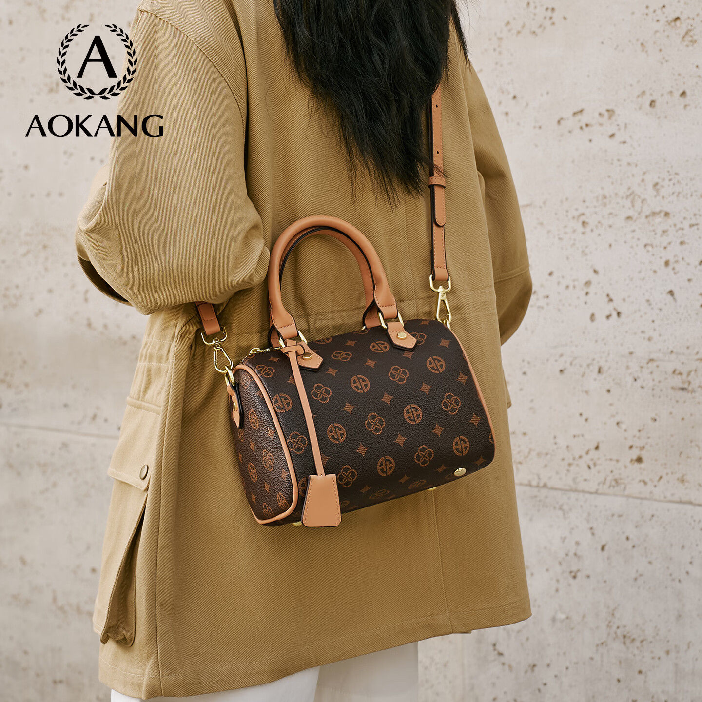 奥康（Aokang）包包女包手提包新款复古托特包印花斜挎单肩包生日礼物高级感实用 BG703004-咖色