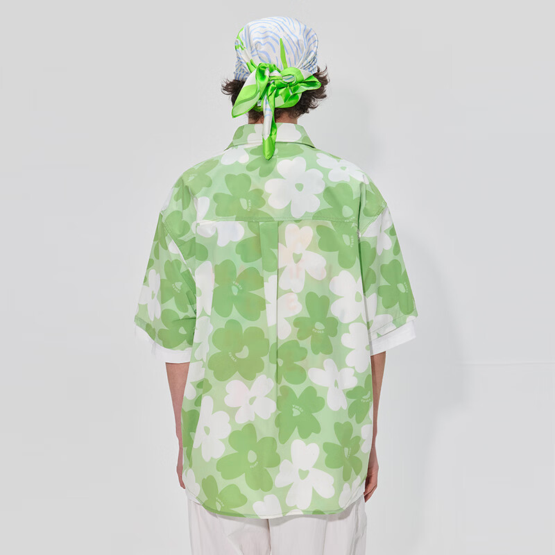 古由卡(GUUKA)美式印花短袖衬衫男夏季防晒潮牌痞帅高级感宽松休闲半袖衬衣外套 绿色 E61395 L
