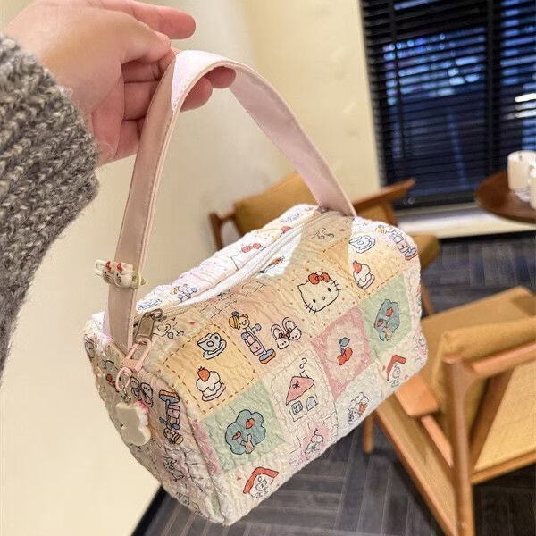 列文虎克 LEEUWENHOEK新款ins卡通小熊便捷日杂家用外出旅行收纳包大容量立体手提包 【粉色猫咪收纳包-无挂件】1个