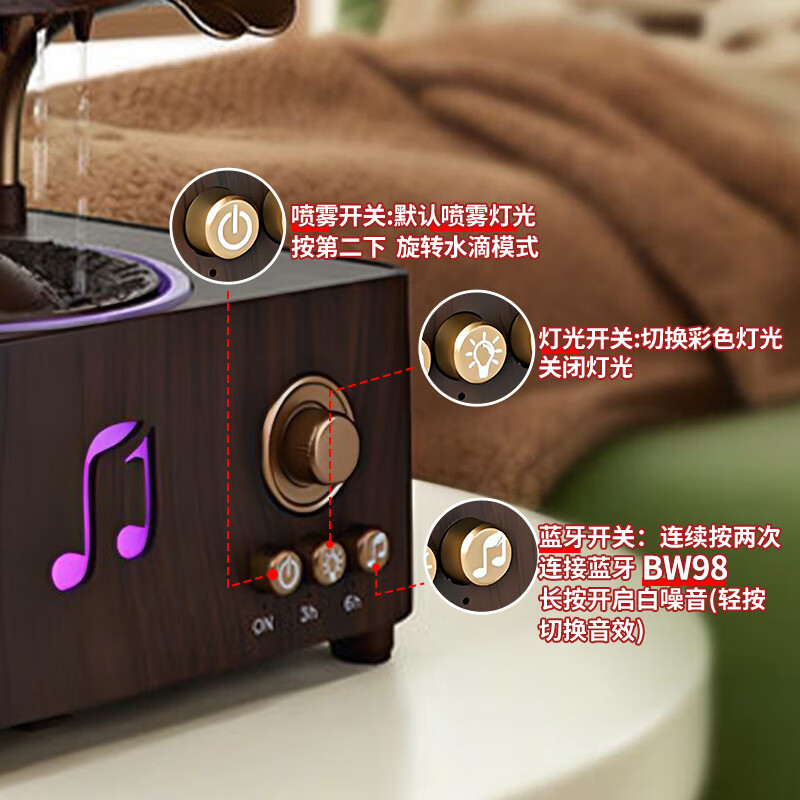 RUITFU复古蓝牙音箱旋转雨滴香薰加湿器创意礼物手机连接香薰机蓝牙音响家用冷香仪礼物扩香机生日礼物 蓝牙音响款-旋转雨滴香薰机 30mL/h