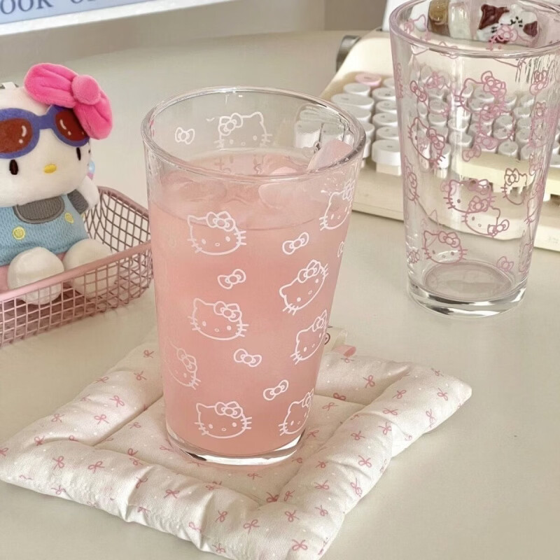 清洁JTTa 白色+粉色kt猫单杯(2只) 450ml玻璃杯