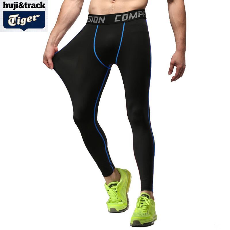 虎迹（Tiger track）正品紧身裤男跑步速干压缩裤高弹专业马拉松篮球 深蓝色拼网 （七分裤） 2XL (建议180斤左右)