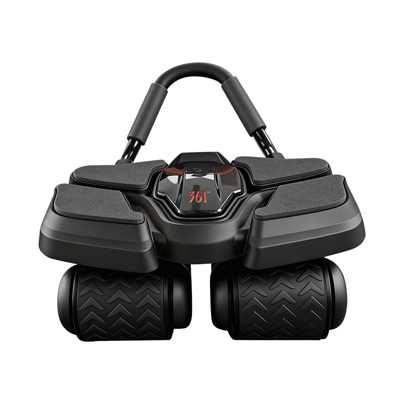 361°健腹轮自动回弹肘撑四轮健身运动器材腹肌训练器瘦肚子收腹练腹肌 特大黑色【智能数显+自动回弹】(送跪垫)