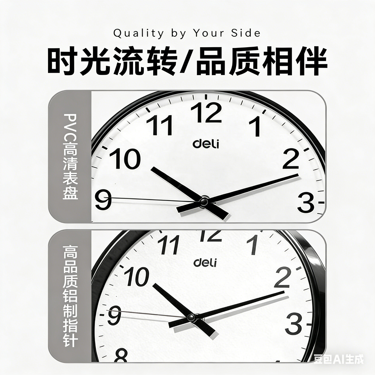 得力（deli）挂钟客厅钟表家用静音走时居家创意时钟现代时尚大气挂墙简约钟 【书房推荐】10寸典雅黑 直径约25.5厘米