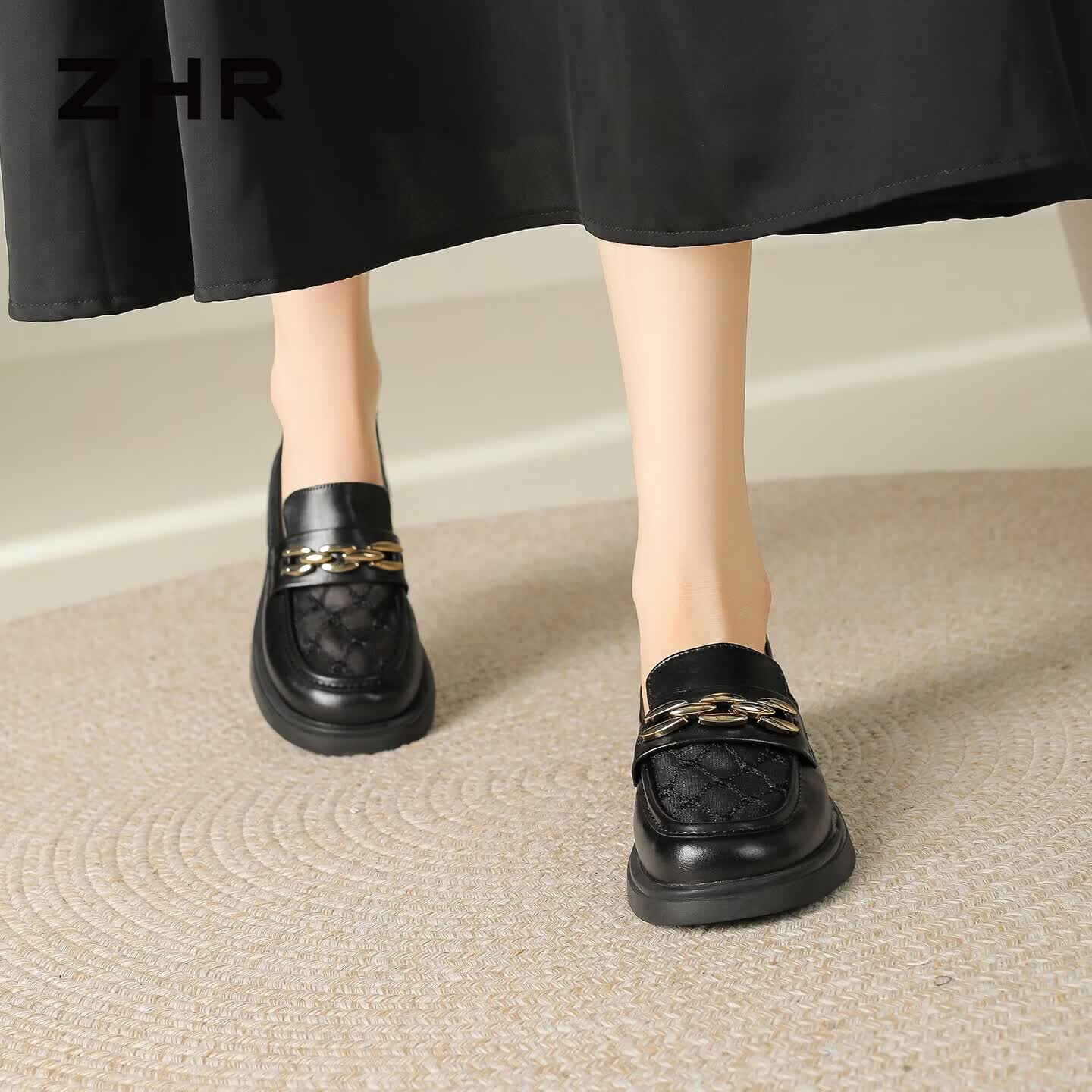 ZHR则则乐福鞋女网面透气2026夏季性感单鞋一脚蹬软底小皮鞋 AH791黑色40