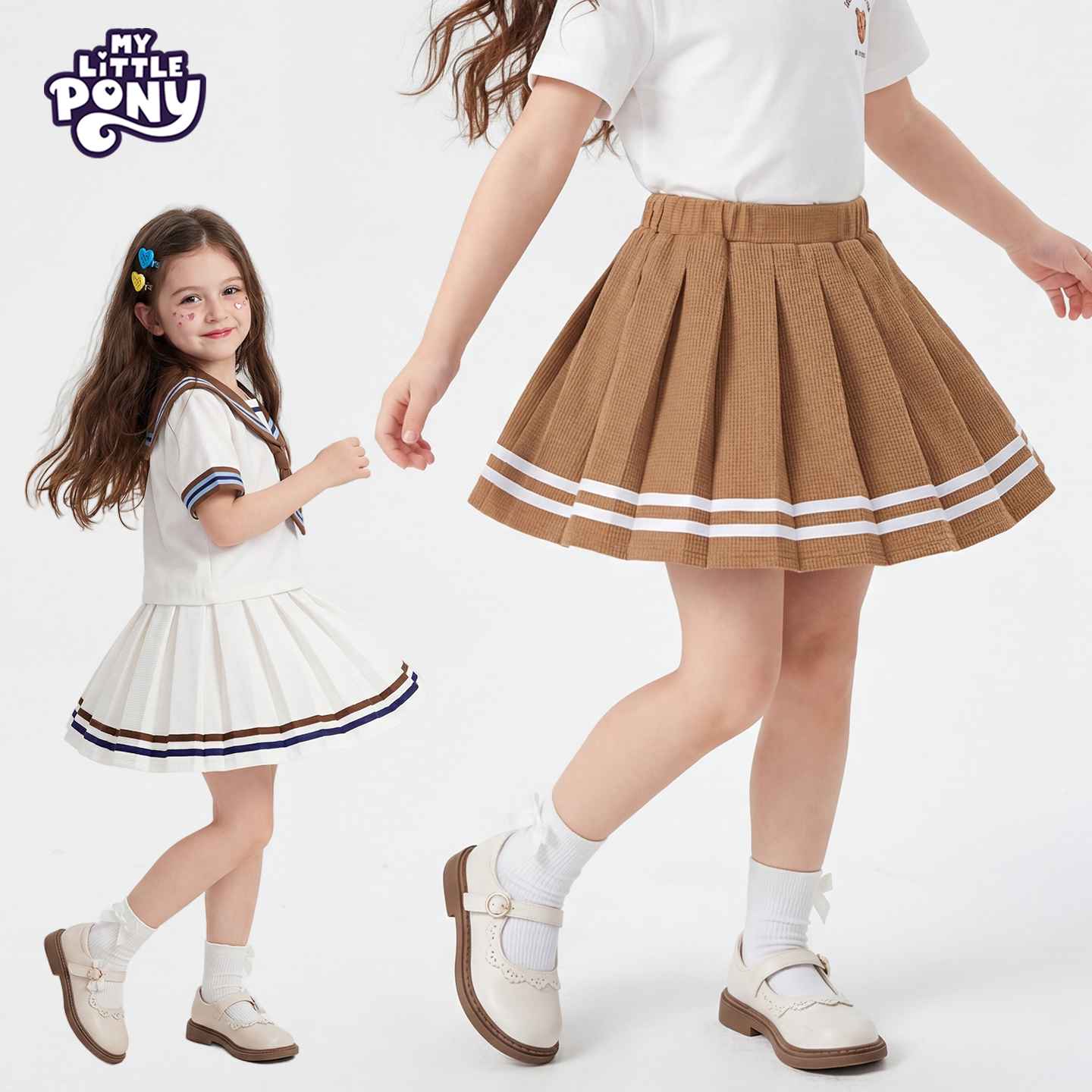 小马宝莉女童百褶裙2026夏季新款儿童洋气裙子大童短裙女孩半身裙 米杏 150