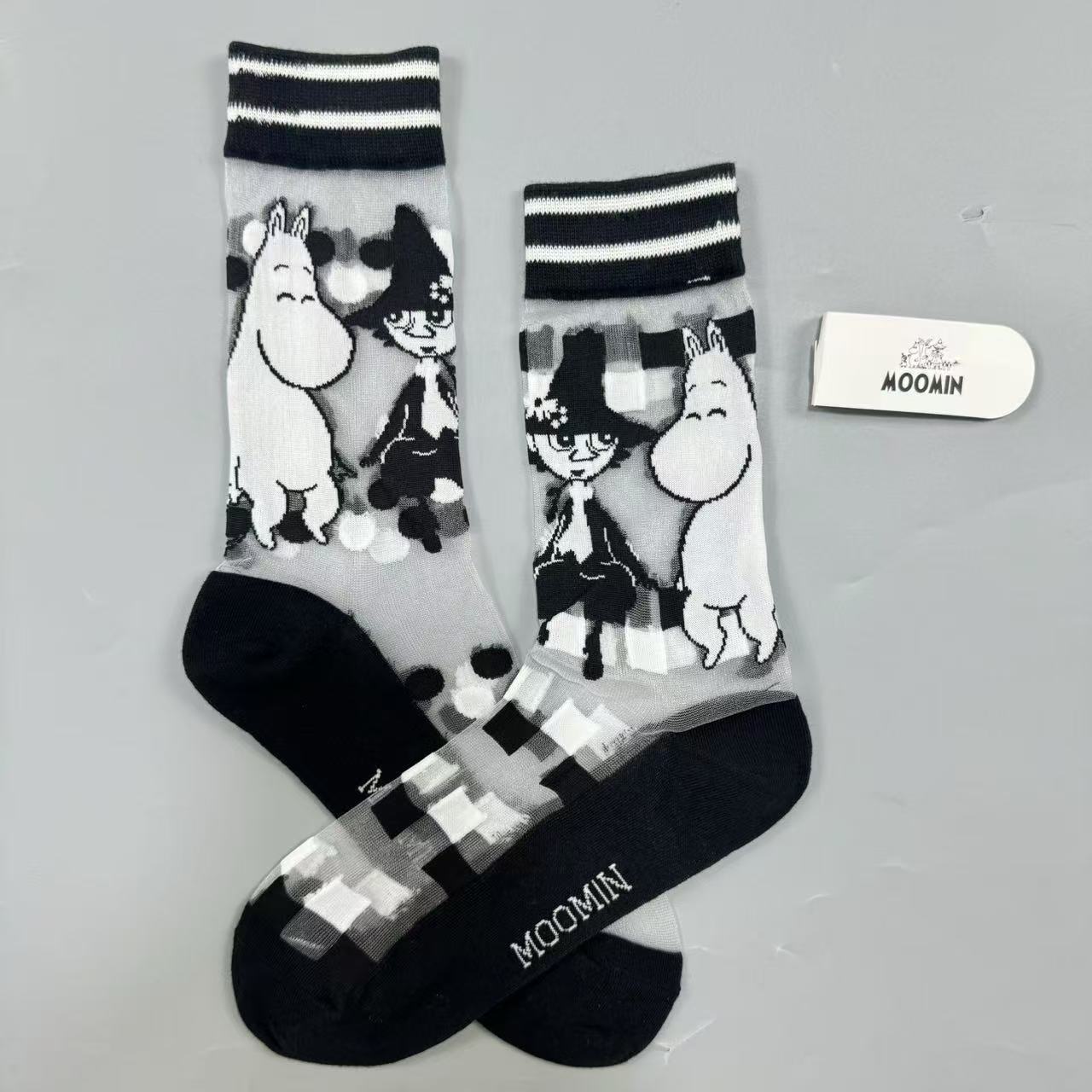 日系姆明亚美夏季薄款中筒甜美玻璃丝卡通透明丝袜透气水晶袜子 亚美-13