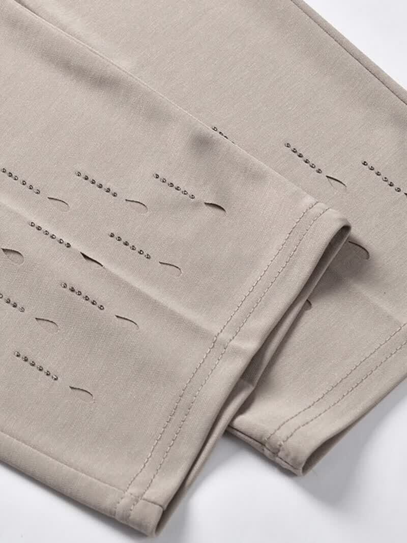 大码奶奶裤子夏季薄款宽松透气女裤中老年人七分裤老太太妈妈裤子 卡其 XL  推|荐80-105斤